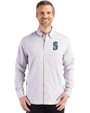 Seattle Mariners Cutter & Buck Skyline Epic Confidence Recycled Gingham Mens Long Sleeve Dress Shirt Concrete/White Front