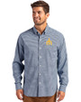 Seattle Mariners Cooperstown Cutter & Buck Skyline Epic Confidence Recycled Gingham Mens Long Sleeve Dress Shirt Pale Blue/Navy Blue Front
