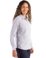 Cincinnati Reds Cutter & Buck Skyline Epic Confidence Recycled Pinstripe Womens Long Sleeve Dress Shirt  Elemental Grey/White Side