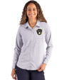 Milwaukee Brewers Cutter & Buck Skyline Epic Confidence Recycled Pinstripe Womens Long Sleeve Dress Shirt  Elemental Grey/White Front
