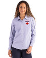 Toronto Blue Jays City Connect Cutter & Buck Skyline Epic Confidence Recycled Pinstripe Womens Long Sleeve Dress Shirt  Tour Blue/White Front