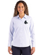 Boston Red Sox Mono Cutter & Buck Skyline Epic Confidence Recycled Pinstripe Womens Long Sleeve Dress Shirt  Pale Blue/White Front