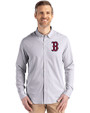 Boston Red Sox Cutter & Buck Skyline Epic Confidence Recycled Pinstripe Mens Long Sleeve Dress Shirt Elemental Grey/White Front