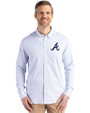 Atlanta Braves Cutter & Buck Skyline Epic Confidence Recycled Pinstripe Mens Long Sleeve Dress Shirt Pale Blue/White Front