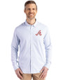 Atlanta Braves Cooperstown Cutter & Buck Skyline Epic Confidence Recycled Pinstripe Mens Long Sleeve Dress Shirt Pale Blue/White Front