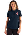 Atlanta Braves Cooperstown Cutter & Buck Advantage Refresh Epic Confidence Recycled Womens Tri-Blend Pique Polo Liberty Navy Front