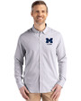Michigan Wolverines Alumni Cutter & Buck Skyline Epic Confidence Recycled Pinstripe Mens Long Sleeve Dress Shirt Elemental Grey/White Front