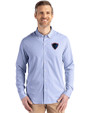 DePaul Blue Demons Cutter & Buck Skyline Recycled Pinstripe Mens Long Sleeve Button Down Dress Shirt Tour Blue/White Front