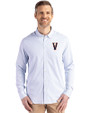 Virginia Hoos College Vault Cutter & Buck Skyline Epic Confidence Recycled Pinstripe Mens Long Sleeve Dress Shirt Pale Blue/White Front