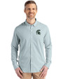Michigan State Spartans Cutter & Buck Skyline Epic Confidence Recycled Pinstripe Mens Long Sleeve Dress Shirt Hunter/White Front