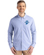 Indiana State Sycamores Cutter & Buck Skyline Recycled Pinstripe Mens Long Sleeve Button Down Dress Shirt Tour Blue/White Front