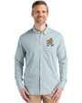 Miami Hurricanes Vintage Cutter & Buck Skyline Epic Confidence Recycled Pinstripe Mens Long Sleeve Dress Shirt Hunter/White Front