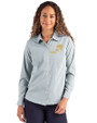 NDSU Bison Vintage Cutter & Buck Skyline Epic Confidence Recycled Pinstripe Womens Long Sleeve Dress Shirt  Hunter/White Front