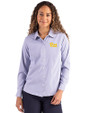 Pitt Panthers Cutter & Buck Skyline Epic Confidence Recycled Pinstripe Womens Long Sleeve Dress Shirt  Tour Blue/White Front