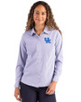 Kentucky Wildcats Cutter & Buck Skyline Epic Confidence Recycled Pinstripe Womens Long Sleeve Dress Shirt  Tour Blue/White Front