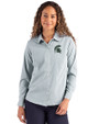 Michigan State Spartans Cutter & Buck Skyline Epic Confidence Recycled Pinstripe Womens Long Sleeve Dress Shirt  Hunter/White Front