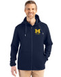 Michigan Wolverines Alumni Cutter & Buck Roam Epic Versatility Recycled Mens Full Zip Hooded Jacket Navy Blue Front
