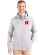 Nebraska Cornhuskers Cutter & Buck Roam Epic Versatility Recycled Mens Full Zip Hooded Jacket Solitare Front