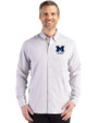 Michigan Wolverines Alumni Cutter & Buck Skyline Epic Confidence Recycled Gingham Mens Long Sleeve Dress Shirt Concrete/White Front