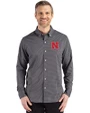 Nebraska Cornhuskers Cutter & Buck Skyline Recycled Gingham Mens Long Sleeve Button Down Dress Shirt Black/Elemental Grey Front