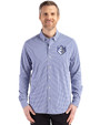 Saint Louis Billikens Cutter & Buck Skyline Recycled Gingham Mens Long Sleeve Button Down Dress Shirt Tour Blue/White Front