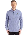 Kansas Jayhawks Alumni Cutter & Buck Skyline Epic Confidence Recycled Gingham Mens Long Sleeve Dress Shirt Tour Blue/White Front