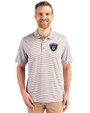 Las Vegas Raiders Cutter & Buck Forge Tonal Stripe Stretch Mens Polo Polished Medium Gray Front