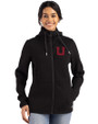 Utah Utes College Vault Cutter & Buck Roam Epic Versatility Recycled Womens Full Zip Hooded Jacket Black Front