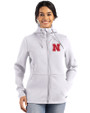 Nebraska Cornhuskers Cutter & Buck Roam Recycled Buttery-Soft Knit Womens Full Zip Hooded Jacket Solitaire Front