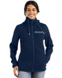 Spelman College Jaguars Cutter & Buck Roam Epic Versatility Recycled Womens Full Zip Hooded Jacket Navy Blue Front