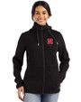Nebraska Cornhuskers Alumni Cutter & Buck Roam Epic Versatility Recycled Womens Full Zip Hooded Jacket Black Front
