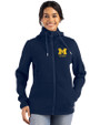 Michigan Wolverines Alumni Cutter & Buck Roam Epic Versatility Recycled Womens Full Zip Hooded Jacket Navy Blue Front
