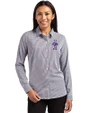 Kansas State Wildcats Wabash Vintage Cutter & Buck Skyline Recycled Gingham Womens Long Sleeve Spread Collar Dress Shirt Black/White Front