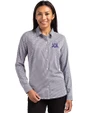 Northwestern Wildcats College Vault Cutter & Buck Skyline Recycled Gingham Womens Long Sleeve Spread Collar Dress Shirt Black/White Front