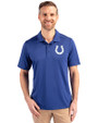 Indianapolis Colts Cutter & Buck Prospect Eco Textured Stretch Recycled Mens Short Sleeve Polo Tour Blue Front