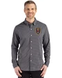 Real Salt Lake Cutter & Buck Skyline Epic Confidence Recycled Gingham Mens Big & Tall Long Sleeve Dress Shirt Black/Elemental Grey Front
