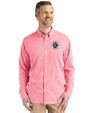 New England Revolution Cutter & Buck Skyline Epic Confidence Recycled Gingham Mens Big & Tall Long Sleeve Dress Shirt Red/White Front