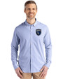San Jose Earthquakes Cutter & Buck Skyline Recycled Pinstripe Mens Big & Tall Long Sleeve Button Down  Dress Shirt Tour Blue/White Front