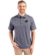 Carolina Panthers Cutter & Buck Pike Constellation Print Stretch Mens Polo Black Front