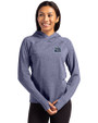 Old Dominion Monarchs Cutter & Buck Adapt Knit Recycled Womens Heathered Hooded Pullover Navy Blue Heather Front