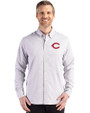 Cincinnati Reds Cutter & Buck Skyline Epic Confidence Recycled Gingham Mens Big & Tall Long Sleeve Dress Shirt Concrete/White Front