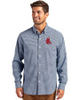 Boston Red Sox Cooperstown Cutter & Buck Skyline Epic Confidence Recycled Gingham Mens Big & Tall Long Sleeve Dress Shirt Pale Blue/Navy Blue Front