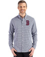 Boston Red Sox Cutter & Buck Skyline Epic Confidence Recycled Gingham Mens Big & Tall Long Sleeve Dress Shirt Navy Blue/White Front