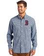 Boston Red Sox Cutter & Buck Skyline Epic Confidence Recycled Gingham Mens Big & Tall Long Sleeve Dress Shirt Pale Blue/Navy Blue Front