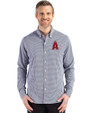 Los Angeles Angels City Connect Cutter & Buck Skyline Epic Confidence Recycled Gingham Mens Big & Tall Long Sleeve Dress Shirt Navy Blue/White Front