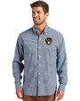 Milwaukee Brewers Cutter & Buck Skyline Epic Confidence Recycled Gingham Mens Big & Tall Long Sleeve Dress Shirt Pale Blue/Navy Blue Front