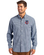 Minnesota Twins Cutter & Buck Skyline Recycled Gingham Mens Big & Tall Long Sleeve Button Down  Dress Shirt Pale Blue/Navy Blue Front