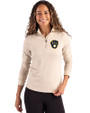 Milwaukee Brewers Cutter & Buck Coastline Recycled Double Peached Womens Quarter Zip Pullover Wheat Front