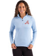 Atlanta Braves Cooperstown Cutter & Buck Coastline Epic Comfort Recycled Women’s Quarter Zip Atlas Light Blue Front