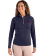 Minnesota Twins Cooperstown Cutter & Buck Coastline Epic Comfort Recycled Women’s Quarter Zip Navy Blue Front